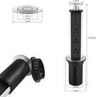 Multiprise de table rétractable manuelle Blue Shark avec 3 prises CA/2 ports USB-A/1 port USB-C, en verre trempé et alliage d'aluminium, pour usage commercial