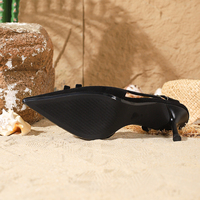 Sandales à talons aiguilles noires en daim à bout pointu pour femmes, style slingback, idéales pour les fêtes et le bureau – Vente en gros usine