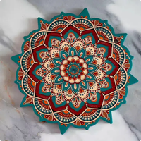 Sous-verre en céramique ethnique bohème de 20 cm, motif mandala, sous-verre décoratif pour boissons