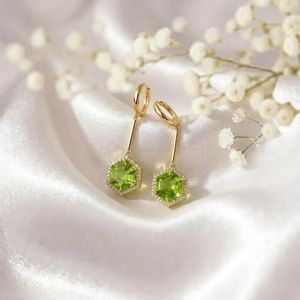 Peridot Gemstone <b>Earrings</b> Hexagon Cut Drop <b>Earrings</b> with CZ Accent Elegant Green <b>Dangle</b> <b>Earrings</b> in 925 Sterling <b>Silver</b> - Product Image 6