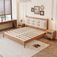 Cadre de lit en bois de haute qualité pour chambre de villa, avec tête de lit ondulée, style maison de campagne, disponible en tailles King, Queen et Double