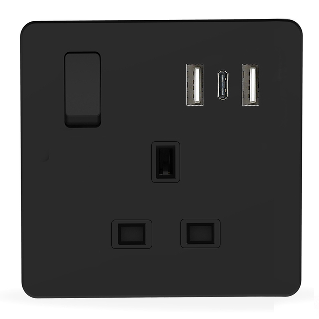 LEISHEN Brand BS UKCA Standard 86*86 System Single Gang 13A USB-A + Type-C UK Wall Switch and Power Plug Electrical Socket
