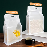 Vochtbestendige witte zak met platte bodem, ritssluiting en transparant venster, staande zak voor het bewaren van gedroogd fruit en snacks
