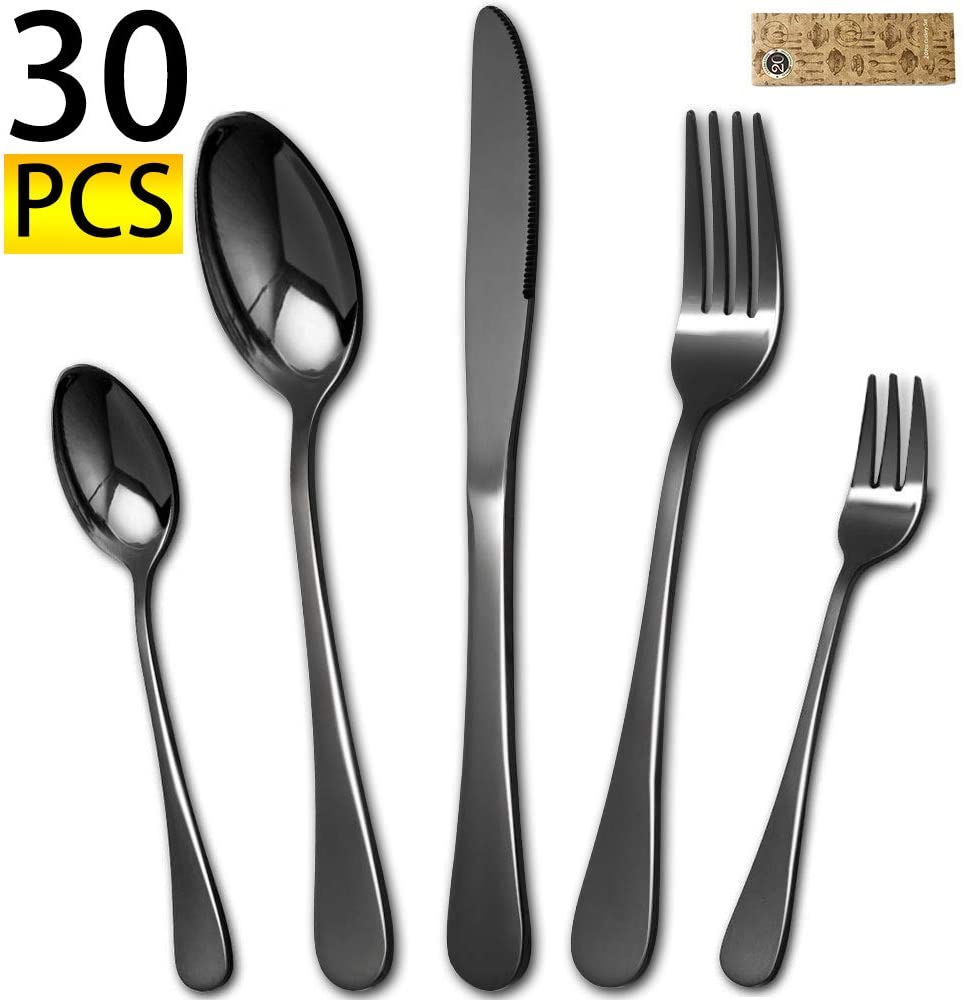 Свадебные подарочные изделия причудливый домашний обед французские стальные столовые приборы китайские 30 шт. черный металлический набор столовых приборов из нержавеющей стали