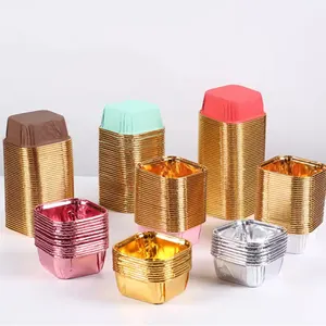 6.5*6.5*3.5cm Square Rolled Baking Cup aluminium Foil sekali pakai daur ulang Muffin dilapisi Baking Case Cupcake Liner