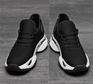 Chaussures d'ascenseur invisibles augmentant la hauteur pour hommes-Baskets de marche sportive tricotées à lacets légères noires - Product Image 2