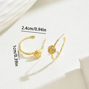 Flower Hoop <b>Earrings</b> Gold Rose Design Office Career Women Jewelry Zinc Alloy Stainless Steel <b>Post</b> EH4748 - Product Image 4