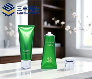 Tubo exprimible de PE verde metálico brillante con tapa plana plateada transparente electrochapada para limpiador facial purificador de aminoácidos - Product Image 3