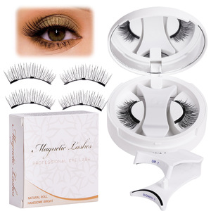 Faux cils magnétiques monobloc pour cils supérieurs, sans colle, aspect naturel, avec étui et applicateur - Product Image 2