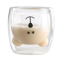 Usine de gros fait à la main mignon Animal ours en forme de double paroi verre eau boisson tasse