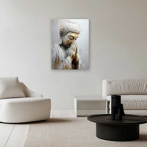 Dipinto su Tela Vintage con Buddha e Loto Rosa, Arte Murale Zen Neutra e Spirituale per Casa e Sala di Meditazione - Product Image 3