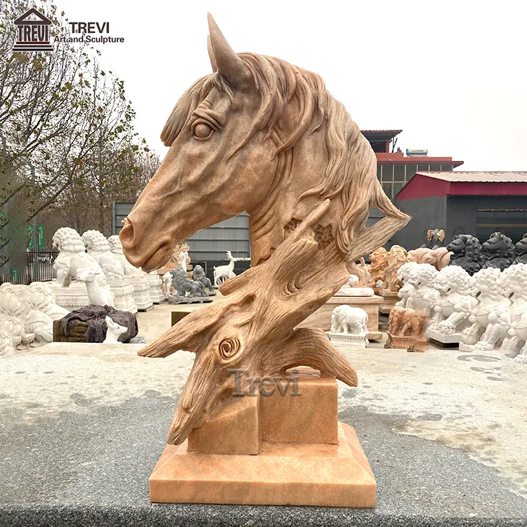 Exquisita escultura de animal tallada a mano estatua de cabeza de caballo de mármol natural