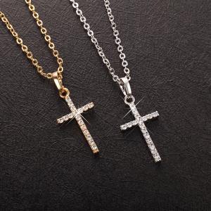 <b>Cross</b> Pendant Clavicle <b>Chain</b> For Women Gold And White Diamond Necklace Korean Style Zircon Jewelry Gift Occasion - Product Image 1