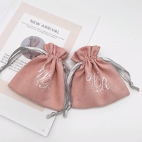 Sac à bijoux en suède rose avec cordon de serrage, logo personnalisé, pour ranger les boucles d'oreilles, les bagues, les échantillons cosmétiques, les petits cadeaux, les cadeaux de mariage