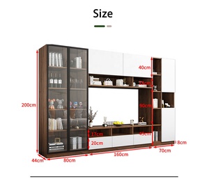 Mueble de TV Moderno de Madera de Nogal, Juego de 3 Piezas con Vitrinas de Vidrio, Tiradores Dorados, de Pie, para Sala de Estar - Product Image 2