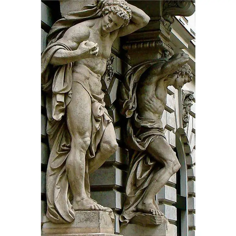 Wholesale Stone Roman Column Capital Decorative Naked Man Marble Pillar