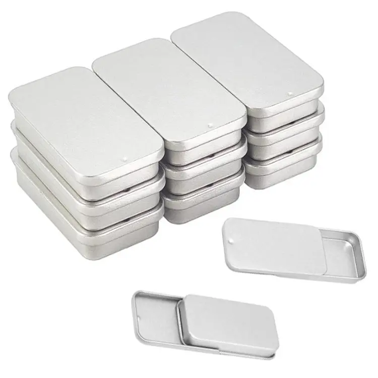 Empty Small Rectangle Black Sliver Cosmetic/Brow Soap/Solid Perfume Slide Top Metal Tin Case Box Tin Container