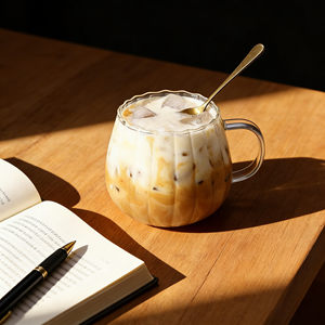 Tasses à café et soucoupes en gros – Tasses à café glacé colorées en verre avec poignée et soucoupe - Product Image 3
