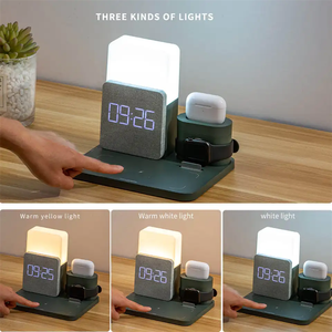 Cho Amazon Tốt Nhất Người Bán W01 10W Nhanh Chóng Sạc Không Dây 3-Trong-1 Đêm Đèn Kỹ Thuật Số Đồng Hồ Báo Thức Tai Nghe Microphone Hàng Đầu Điện Thoại Di Động - Product Image 3