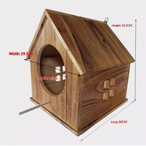 Caja de madera circular para búhos con orificio de entrada, para exteriores, con tornillos de montaje y virutas de madera, casa para mascotas - Product Image 5