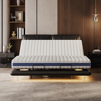 Lit Électrique Intelligent Double Sleep Magic Cube en Cuir Oreille d'Éléphant, Cadre Flottant King Size, Sélection Préférée des Villas