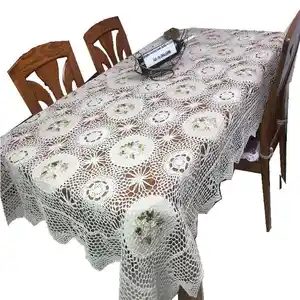 Wholesale Hot sale home use decoration white cotton lace Handmade ribbon embroidery table cloth