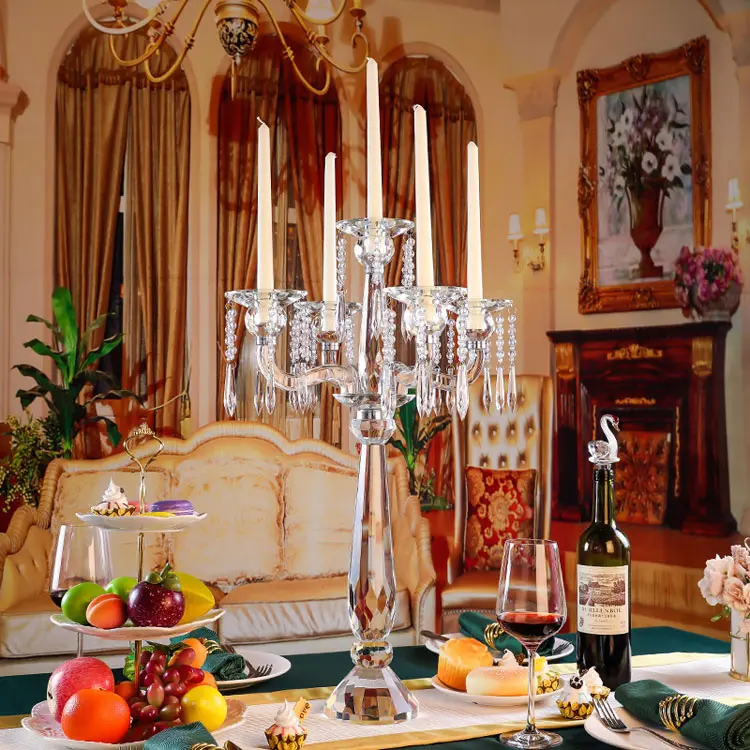 Novo candelabros de cristal de luxo personalizado, candelabros de vela de cristal para casa, mesas de casamento