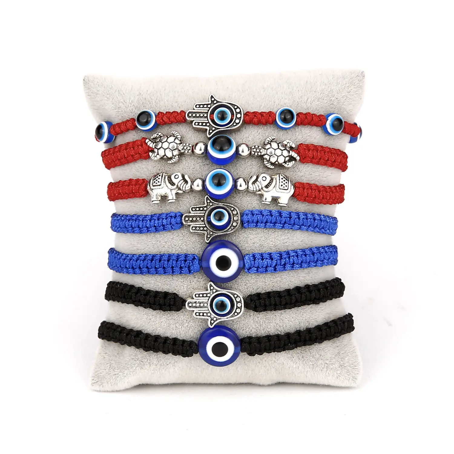 New Trendy Handmade Woven Adjustable Red Blue String Evil Eyes Bracelet Black