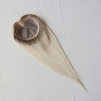 Extensions de cheveux 100% naturels à clipser, postiches blonds avec racines foncées 6x6 en dentelle mono pour femmes