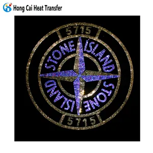 Camiseta com capuz personalizada com strass com transferência de calor, camiseta com design de strass de alta qualidade para homens Hongcai