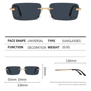 Custom Logo 2026 Vintage Unisex Small Rectangle Sun Glasses UV400 <b>Gradient</b> Shades Rimless Square <b>Sunglasses</b> for Women - Product Image 5