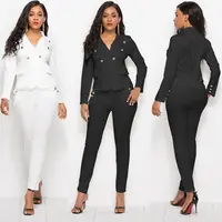 Conjunto de duas peças para mulheres, conjunto de qualidade, calça de escritório feminina, branco e preto