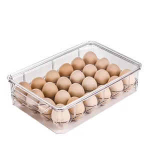 Keukenblad Stapelbaar 2 Laag 24 Stuks Plastic Dienblad Acryl Koelkast Opslag Rechthoekige Eieren Organizer Voor Koelkast
