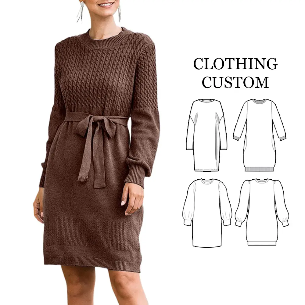 Autumn Winter women clothing Custom Midi knitted Sweater tunic Dress For Women