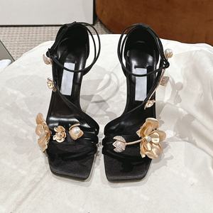 High Quality Luxury Designer Wedding Shoes Sexy Summer Evergreen Height Increasing High-<b>heeled</b> <b>Sandals</b> with Floral Decoration - Product Image 5