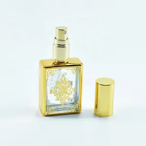 Garrafa de vidro com impressão de exóuv, garrafa de vidro de luxo com óleo essencial de vidro médio oriente dourado da índia para perfume