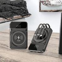 Batterie externe mobile ultra-mince 5000 mAh avec câble intégré, affichage LED, chargement sans fil magnétique, entrée DC Type-C – Vente en gros directe usine