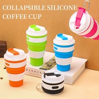 Bouteille d'eau en silicone de qualité alimentaire 420 ml, tasse pliable colorée avec poignée, gobelet de voyage pliable avec couvercles
