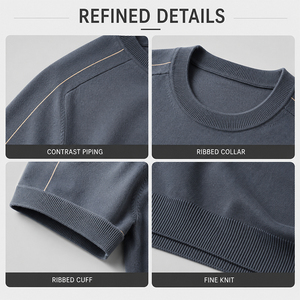 T-shirt en maille pour homme, mélange de soie et de lyocell, col rond, manches courtes, respirant, léger, sous-vêtement d'été - Product Image 3