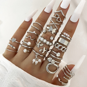 Mode géométrique papillon étoile anneaux ensemble pour femmes filles couleur or coeur perle anneau <span class=keywords><strong>2023</strong></span> nouveaux bijoux à <span class=keywords><strong>la</strong></span> mode cadeaux <span class=keywords><strong>fête</strong></span> - Product Image 2