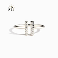 Bague en argent pur S925 - Style simple et élégant, sertissage double T, style européen, pour l'index, bague simple et originale.