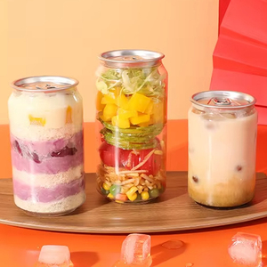 Logo personalizzato stampa trasparente per animali domestici lattine di caffè freddo Soda lattine di plastica per animali domestici con coperchi facili da aprire - Product Image 1