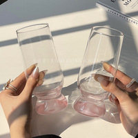 Tasse à café en verre gaufré sans pied et sans couvercle, style Ins rose, inspirée des montagnes, à semelle épaisse, d'inspiration nordique, moderne et minimaliste, capacité 350 ml