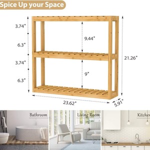 Kitchen <b>wall</b>-mounted three-tier adjustable <b>storage</b> rack, <b>hanging</b> bamboo shelf, bathroom bamboo <b>storage</b> rack, custom-made. - Product Image 5