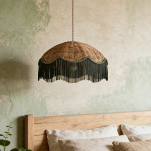Lampe suspendue rétro en rotin avec pompons, lustre rond à six têtes pour salon, chambre à coucher, décoration de la maison - Product Image 4