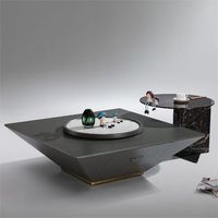 Table basse carrée moderne de luxe de haute qualité pour bureau à domicile, en métal et marbre, avec plateau en verre trempé, gris éléphant + blanc ventre de poisson, moderne