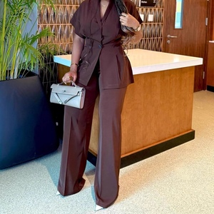 เสื้อคาร์ดิแกนคอวีแขนสั้นสำหรับผู้หญิง & กางเกงขายาวเอวสูงสไตล์แอฟริกัน ชุดเซ็ต 2 ชิ้น แฟชั่น - Product Image 4