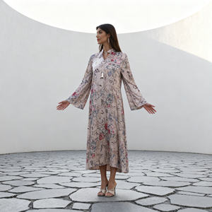 Abaya en polyester élégante et haut de gamme avec strass thermocollants pour femmes musulmanes, tenue de soirée personnalisée, vente en gros - Product Image 1