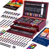 Ensemble d'art de luxe de 175 pièces avec peintures acryliques, crayons, crayons de couleur, ensemble de peinture, coffret en bois, kit d'art professionnel, Micro Art Studio
