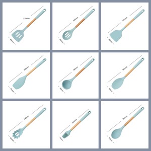 Silicone Kitchen Utensil Set Non Stick Cooking Tools Heat Resistant Non Slip Wooden Handle Spatula Ladle Spoon Brush 9 Pieces - Product Image 4